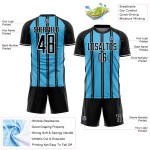 Aangepast zwart hemelsblauw-wit gesublimeerd voetbaltenue-shirt Aangepast zwart hemelsblauw-wit gesublimeerd voetbaltenue-shirt