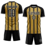 Op maat gemaakt zwart oud goud-wit lijn sublimatie voetbaltenue shirt Op maat gemaakt zwart oud goud-wit lijn sublimatie voetbaltenue shirt