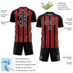 Aangepast zwart rood-wit gesublimeerd voetbaltenue-shirt Aangepast zwart rood-wit gesublimeerd voetbaltenue-shirt