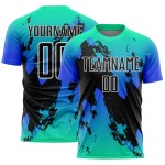 Aangepast Aqua Zwart-Donderblauw Splash Sublimatie Voetbaltenue Jersey Aangepast Aqua Zwart-Donderblauw Splash Sublimatie Voetbaltenue Jersey