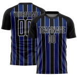 Aangepast zwart koninklijk-wit voetbaltenue sublimatieshirt Aangepast zwart koninklijk-wit voetbaltenue sublimatieshirt