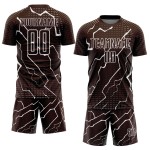 Aangepast bruin-wit bliksem sublimatie voetbaltenue shirt Aangepast bruin-wit bliksem sublimatie voetbaltenue shirt