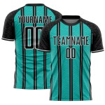 Aangepast zwart aqua-wit gesublimeerd voetbaltenue-shirt Aangepast zwart aqua-wit gesublimeerd voetbaltenue-shirt