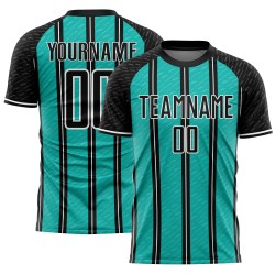 Aangepast zwart aqua-wit gesublimeerd voetbaltenue-shirt