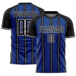 Aangepast zwart koninklijk-wit voetbaltenue sublimatieshirt Aangepast zwart koninklijk-wit voetbaltenue sublimatieshirt