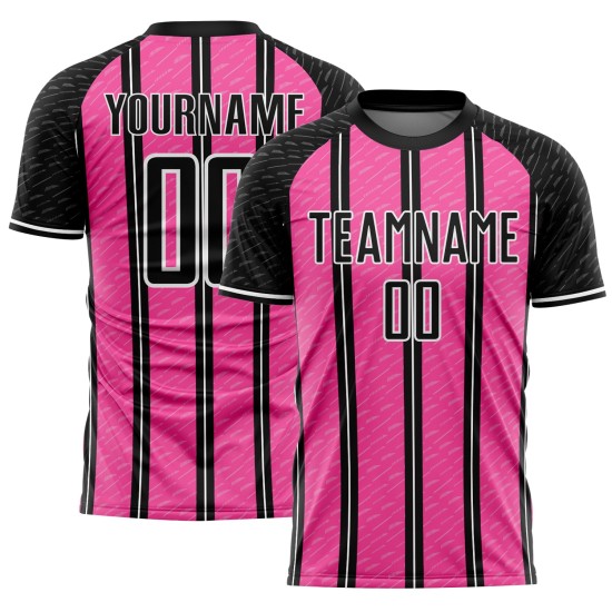 Aangepast zwart roze-wit gesublimeerd voetbaltenue-shirt Aangepast zwart roze-wit gesublimeerd voetbaltenue-shirt