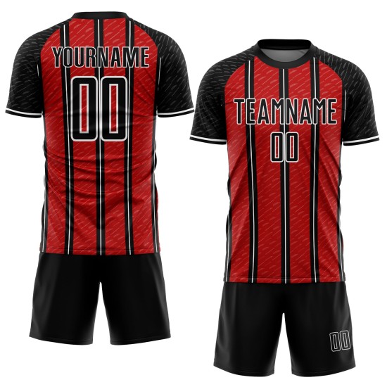 Aangepast zwart rood-wit gesublimeerd voetbaltenue-shirt Aangepast zwart rood-wit gesublimeerd voetbaltenue-shirt