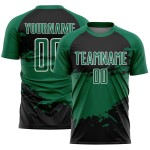 Aangepast zwart Kelly Groen-wit Splash Sublimatie Voetbaltenue Jersey Aangepast zwart Kelly Groen-wit Splash Sublimatie Voetbaltenue Jersey