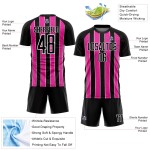Aangepast zwart roze-wit gesublimeerd voetbaltenue-shirt Aangepast zwart roze-wit gesublimeerd voetbaltenue-shirt