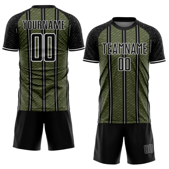 Aangepast zwart olijfwit gesublimeerd voetbaltenue-shirt Aangepast zwart olijfwit gesublimeerd voetbaltenue-shirt