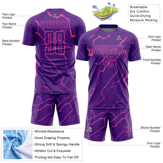 Aangepast paars roze bliksem sublimatie voetbaltenue shirt Aangepast paars roze bliksem sublimatie voetbaltenue shirt