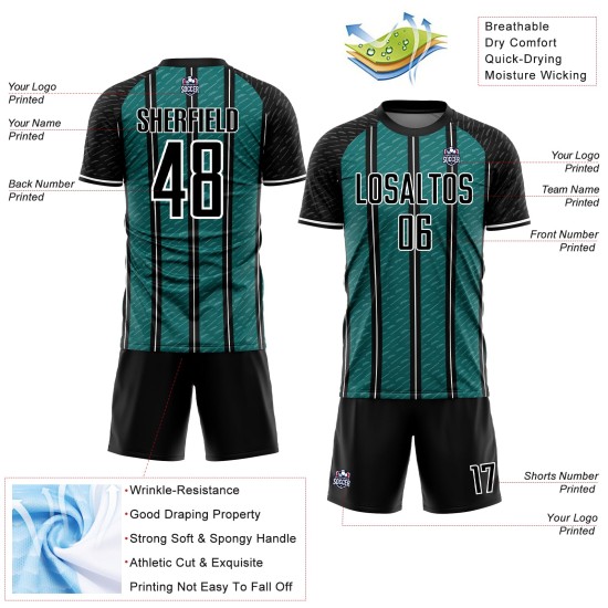 Aangepast zwart-blauw-wit gesublimeerd voetbaltenue-shirt Aangepast zwart-blauw-wit gesublimeerd voetbaltenue-shirt