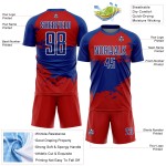 Aangepast rood koninklijk-wit sublimatie voetbaltenue shirt Aangepast rood koninklijk-wit sublimatie voetbaltenue shirt