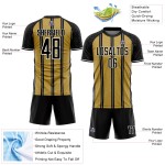 Op maat gemaakt zwart oud goud-wit lijn sublimatie voetbaltenue shirt Op maat gemaakt zwart oud goud-wit lijn sublimatie voetbaltenue shirt