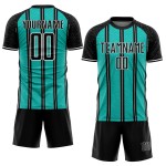 Aangepast zwart aqua-wit gesublimeerd voetbaltenue-shirt Aangepast zwart aqua-wit gesublimeerd voetbaltenue-shirt
