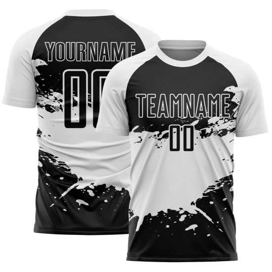 Aangepast zwart-wit sublimatie voetbaltenue-shirt Aangepast zwart-wit sublimatie voetbaltenue-shirt