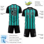 Aangepast zwart aqua-wit gesublimeerd voetbaltenue-shirt Aangepast zwart aqua-wit gesublimeerd voetbaltenue-shirt