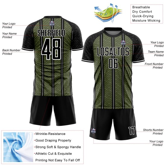 Aangepast zwart olijfwit gesublimeerd voetbaltenue-shirt Aangepast zwart olijfwit gesublimeerd voetbaltenue-shirt