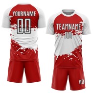 Aangepast rood wit-zwart sublimatie voetbaltenue shirt Aangepast rood wit-zwart sublimatie voetbaltenue shirt