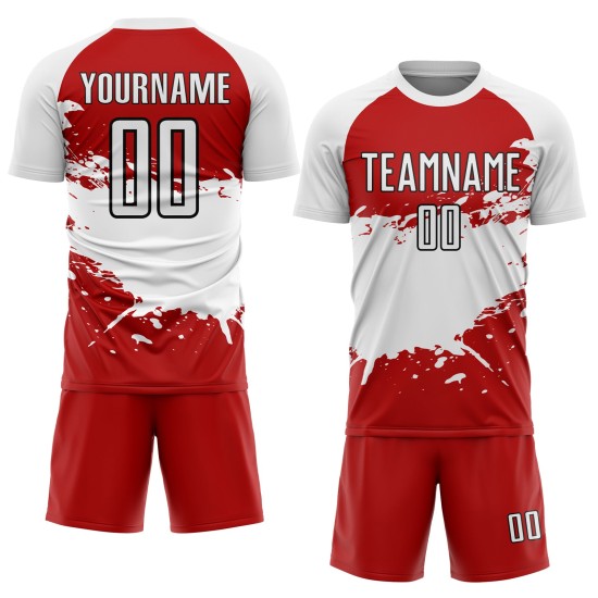 Aangepast rood wit-zwart sublimatie voetbaltenue shirt Aangepast rood wit-zwart sublimatie voetbaltenue shirt