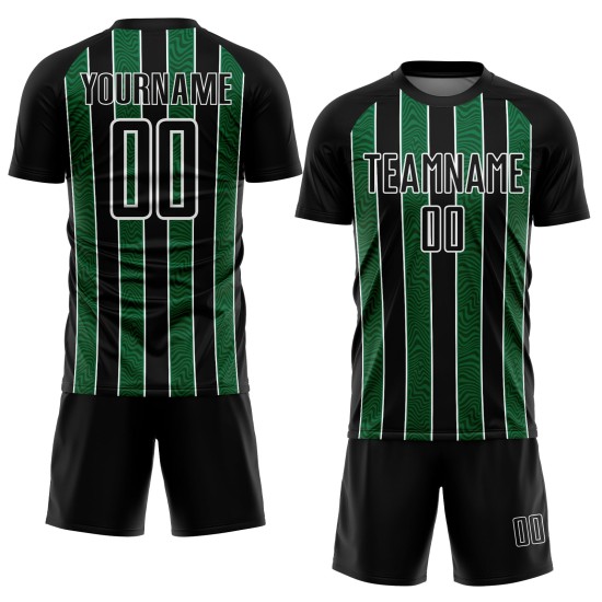 Aangepast zwart Kelly Groen-Wit Lijn Sublimatie Voetbaltenue Jersey Aangepast zwart Kelly Groen-Wit Lijn Sublimatie Voetbaltenue Jersey