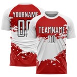 Aangepast rood wit-zwart sublimatie voetbaltenue shirt Aangepast rood wit-zwart sublimatie voetbaltenue shirt