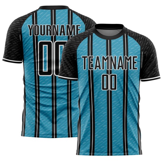 Aangepast Black Panther blauw-wit lijn sublimatie voetbaltenue shirt Aangepast Black Panther blauw-wit lijn sublimatie voetbaltenue shirt