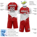 Aangepast rood wit-zwart sublimatie voetbaltenue shirt Aangepast rood wit-zwart sublimatie voetbaltenue shirt