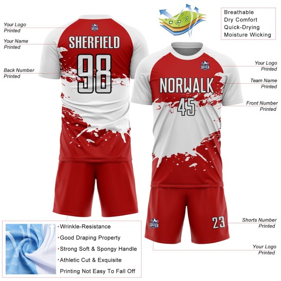 Aangepast rood wit-zwart sublimatie voetbaltenue shirt Aangepast rood wit-zwart sublimatie voetbaltenue shirt