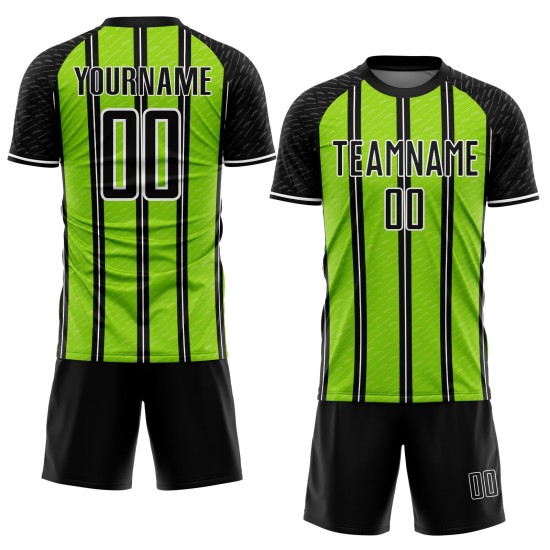 Aangepast zwart neon groen-wit gesublimeerd voetbaltenue-shirt Aangepast zwart neon groen-wit gesublimeerd voetbaltenue-shirt