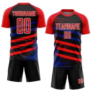 Op maat gemaakt Fire Red Royal-Black Line sublimatie voetbaltenue shirt Op maat gemaakt Fire Red Royal-Black Line sublimatie voetbaltenue shirt