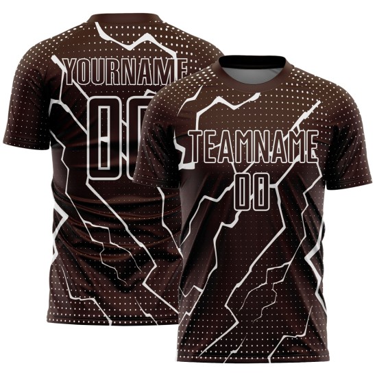 Aangepast bruin-wit bliksem sublimatie voetbaltenue shirt Aangepast bruin-wit bliksem sublimatie voetbaltenue shirt