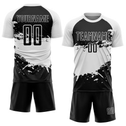Aangepast zwart-wit sublimatie voetbaltenue-shirt