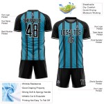 Aangepast Black Panther blauw-wit lijn sublimatie voetbaltenue shirt Aangepast Black Panther blauw-wit lijn sublimatie voetbaltenue shirt