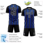 Aangepast zwart koninklijk-wit voetbaltenue sublimatieshirt Aangepast zwart koninklijk-wit voetbaltenue sublimatieshirt