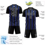 Aangepast zwart koninklijk-wit voetbaltenue sublimatieshirt Aangepast zwart koninklijk-wit voetbaltenue sublimatieshirt