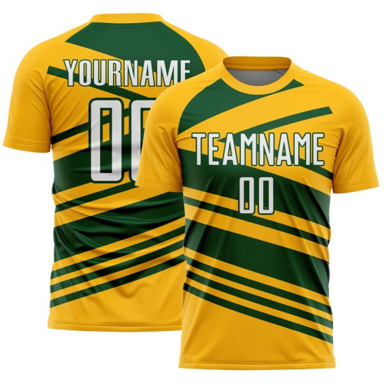 Aangepast goud-wit-groen sublimatie voetbaltenue-shirt Aangepast goud-wit-groen sublimatie voetbaltenue-shirt
