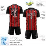 Aangepast zwart rood-wit gesublimeerd voetbaltenue-shirt Aangepast zwart rood-wit gesublimeerd voetbaltenue-shirt