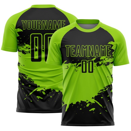 Aangepast zwart neongroen sublimatie voetbaltenue-shirt Aangepast zwart neongroen sublimatie voetbaltenue-shirt