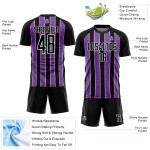 Aangepast zwart paars-wit gesublimeerd voetbaltenue-shirt Aangepast zwart paars-wit gesublimeerd voetbaltenue-shirt