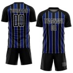Aangepast zwart koninklijk-wit voetbaltenue sublimatieshirt Aangepast zwart koninklijk-wit voetbaltenue sublimatieshirt
