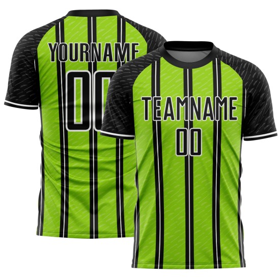 Aangepast zwart neon groen-wit gesublimeerd voetbaltenue-shirt Aangepast zwart neon groen-wit gesublimeerd voetbaltenue-shirt