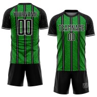 Aangepast zwart grasgroen-wit gesublimeerd voetbaltenue-shirt