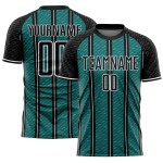 Aangepast zwart-blauw-wit gesublimeerd voetbaltenue-shirt Aangepast zwart-blauw-wit gesublimeerd voetbaltenue-shirt
