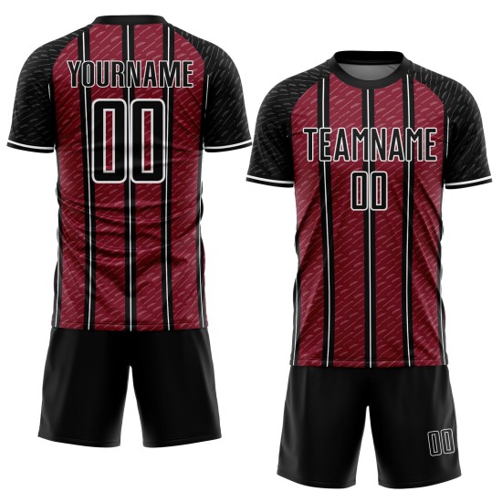Aangepast zwart karmozijnrood-wit voetbalshirt met sublimatielijn Aangepast zwart karmozijnrood-wit voetbalshirt met sublimatielijn