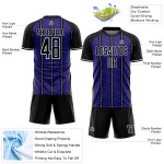 Aangepast zwart donkerpaars-wit gesublimeerd voetbaltenue-shirt Aangepast zwart donkerpaars-wit gesublimeerd voetbaltenue-shirt