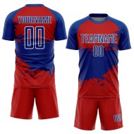 Aangepast rood koninklijk-wit sublimatie voetbaltenue shirt Aangepast rood koninklijk-wit sublimatie voetbaltenue shirt