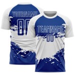 Aangepast Royal White Splash Sublimatie Voetbaltenue Jersey Aangepast Royal White Splash Sublimatie Voetbaltenue Jersey