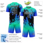 Aangepast Aqua Zwart-Donderblauw Splash Sublimatie Voetbaltenue Jersey Aangepast Aqua Zwart-Donderblauw Splash Sublimatie Voetbaltenue Jersey