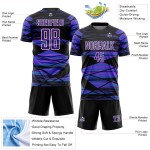 Aangepast zwart paars-wit gesublimeerd voetbaltenue-shirt Aangepast zwart paars-wit gesublimeerd voetbaltenue-shirt